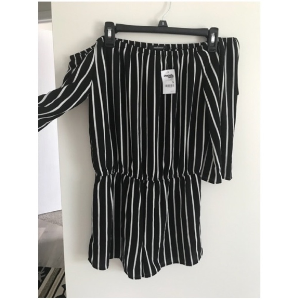 Striped off the shoulder romper